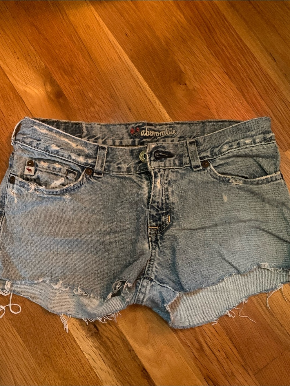 abercrombie kids light blue distressed denim cutoff shorts